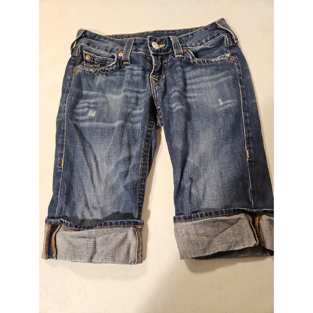 True Religion 'Sophie' Women's Size 28 Cuffed Denim Bermuda Jean Shorts(1808